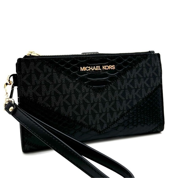 Michael Kors Large Double Zip Wallet Wristlet Black Multi - Picture 1 of 9
